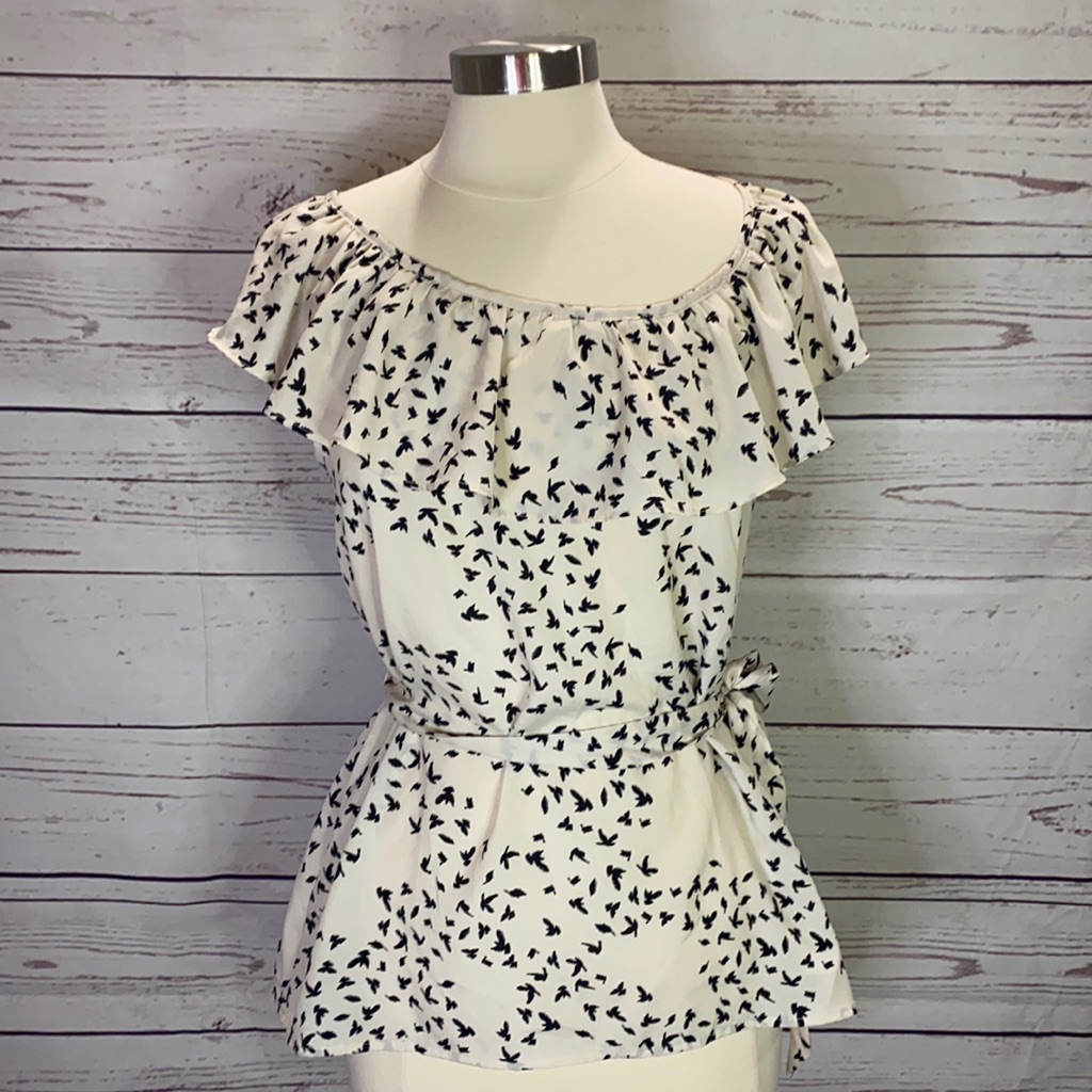 Flying Birds Blouse With Ruffles